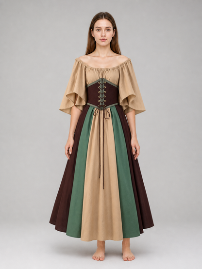 Medieval Dress with Corset Lacing and Ruffles