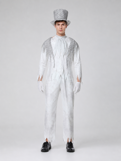 Theatrical Ghost Costume with Top Hat and Gloves