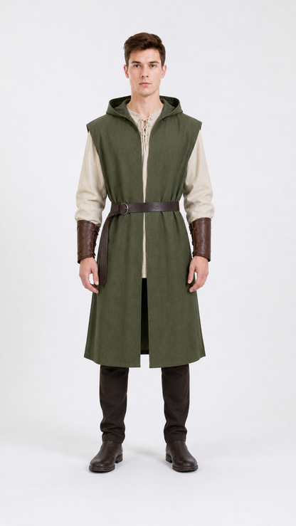 Medieval Fantasy Role Play Costume Set, 2-Piece Olive Green Hooded Sleeveless main product view 5