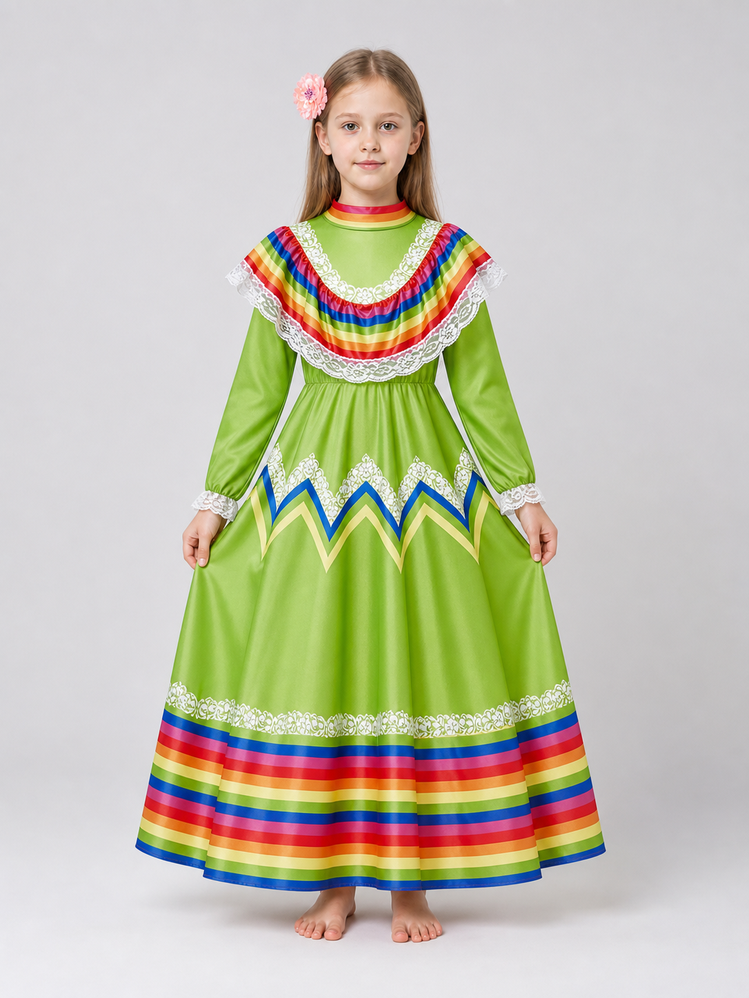 Folk Dress with Lace and a Bright Skirt