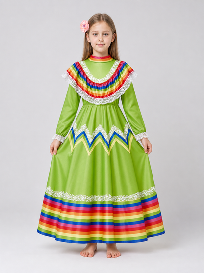 Folk Dress with Lace and a Bright Skirt