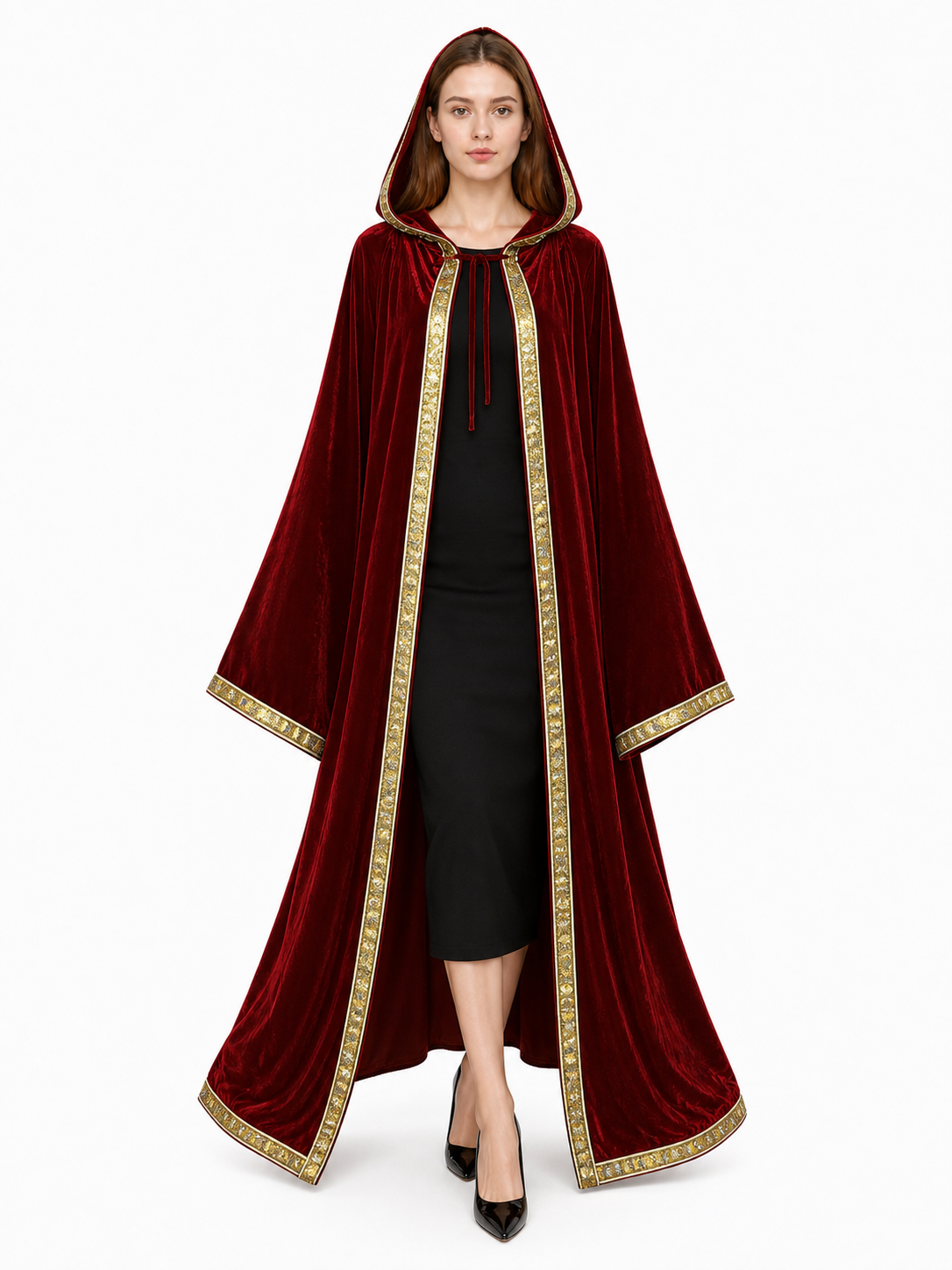 Burgundy Hooded Costume Cloak, Velvety Texture