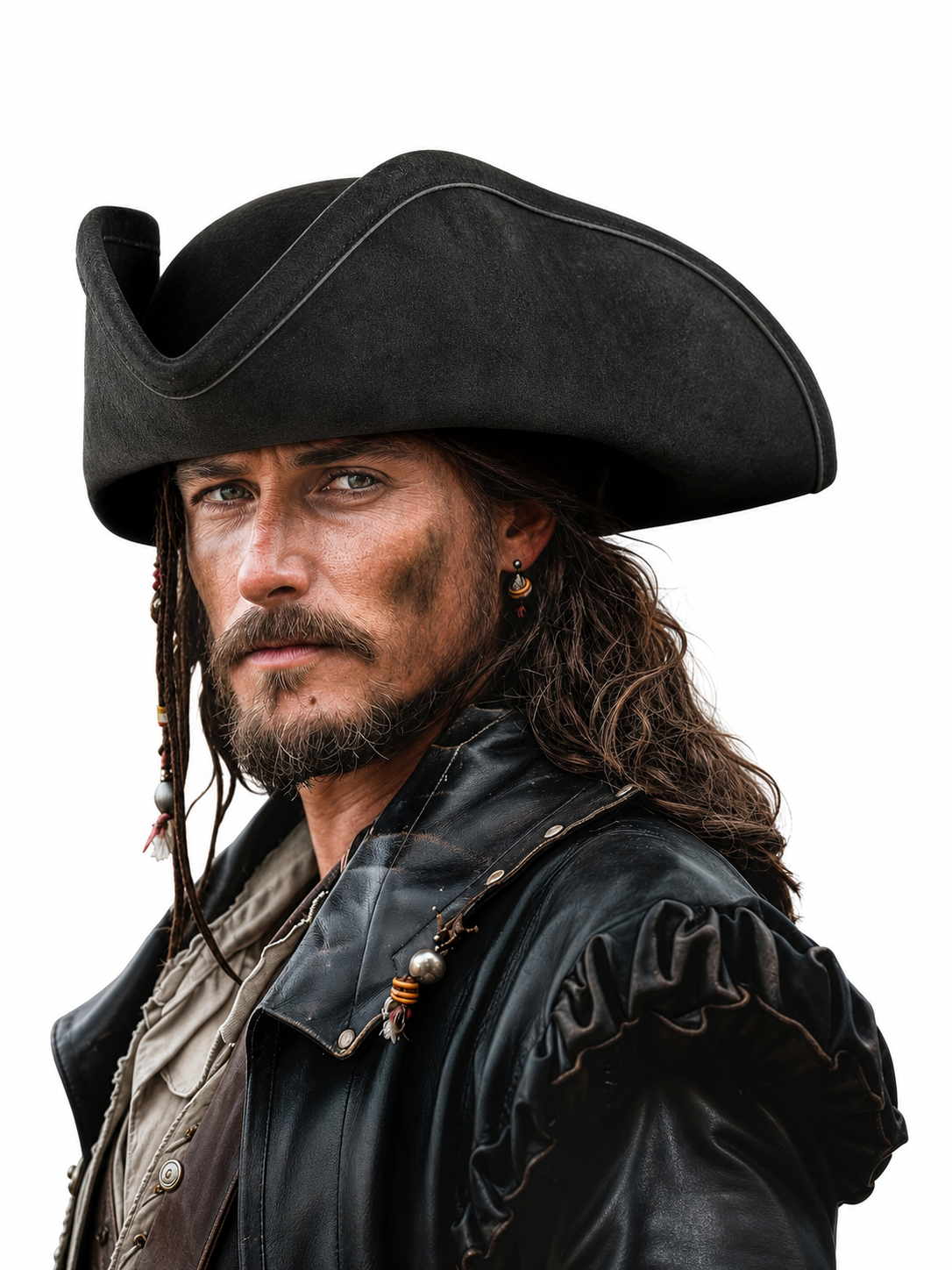 1pc Black Pirate Hat, Classic Three-Cornered Tricorne Hat with Wide Curved Brim and Structured Crown for Cosplay, Costume Parties and Themed Events