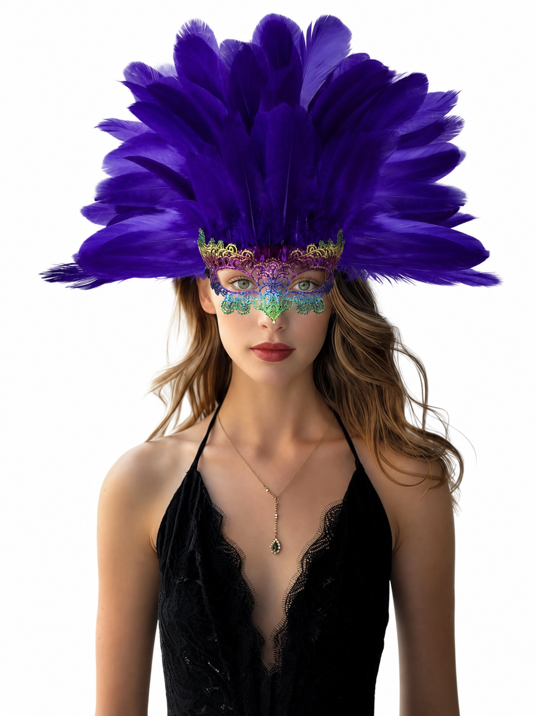 Carnival Headdress with Feathers and Mask