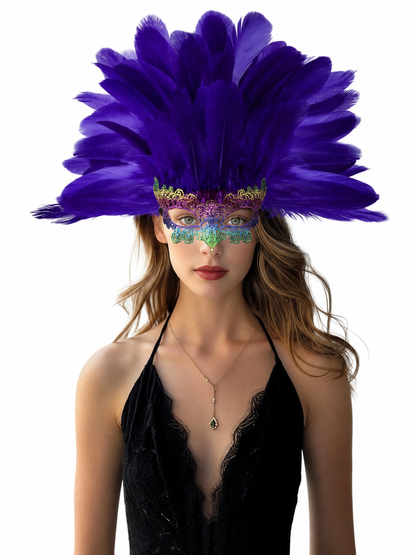 Carnival Headdress with Feathers and Mask