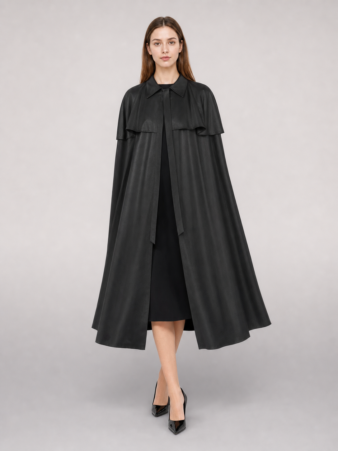 Black Dress with Cape and Short Sleeves