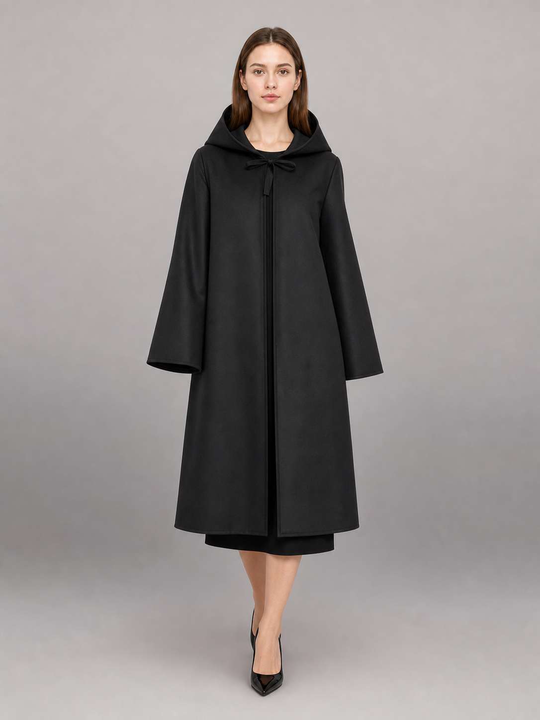 Black Hooded Carnival Cloak, Medieval Style