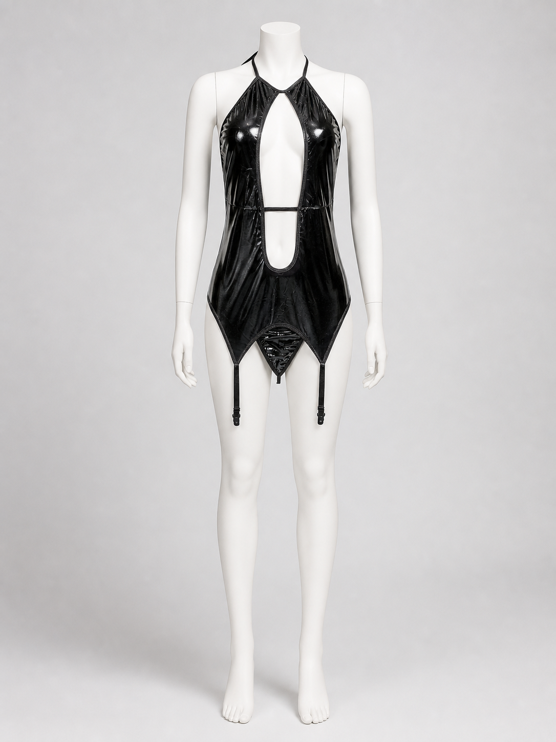 Black Erotic Cutout Bodysuit with Straps
