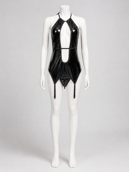 Black Erotic Cutout Bodysuit with Straps