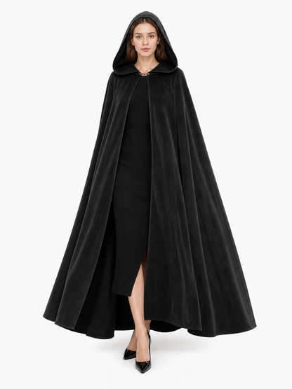 Long black hooded costume cloak