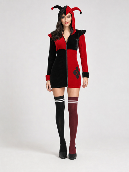 Women's Halloween Jester-Clown Costume with Hat main product view