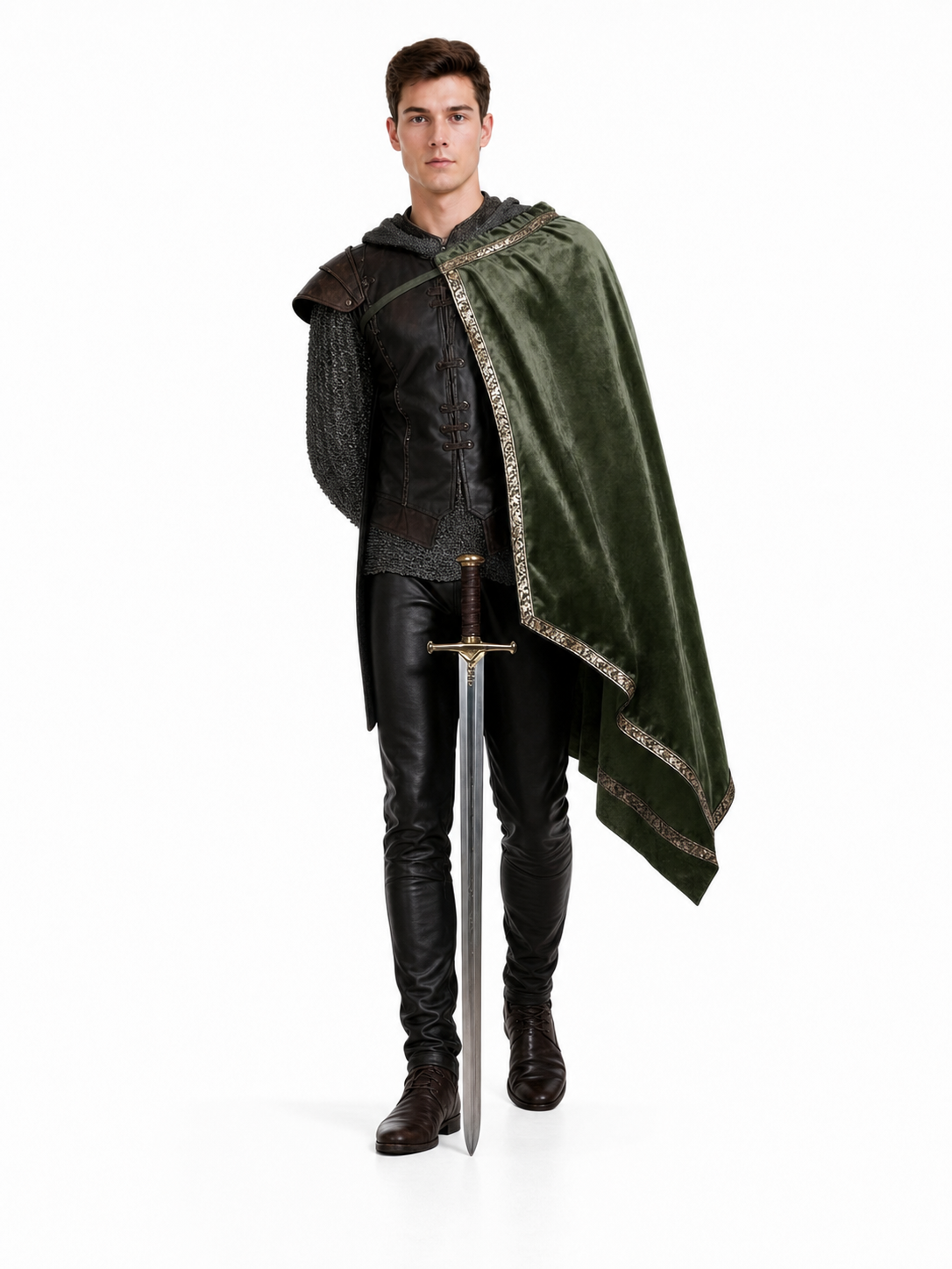 Green asymmetrical long carnival cape