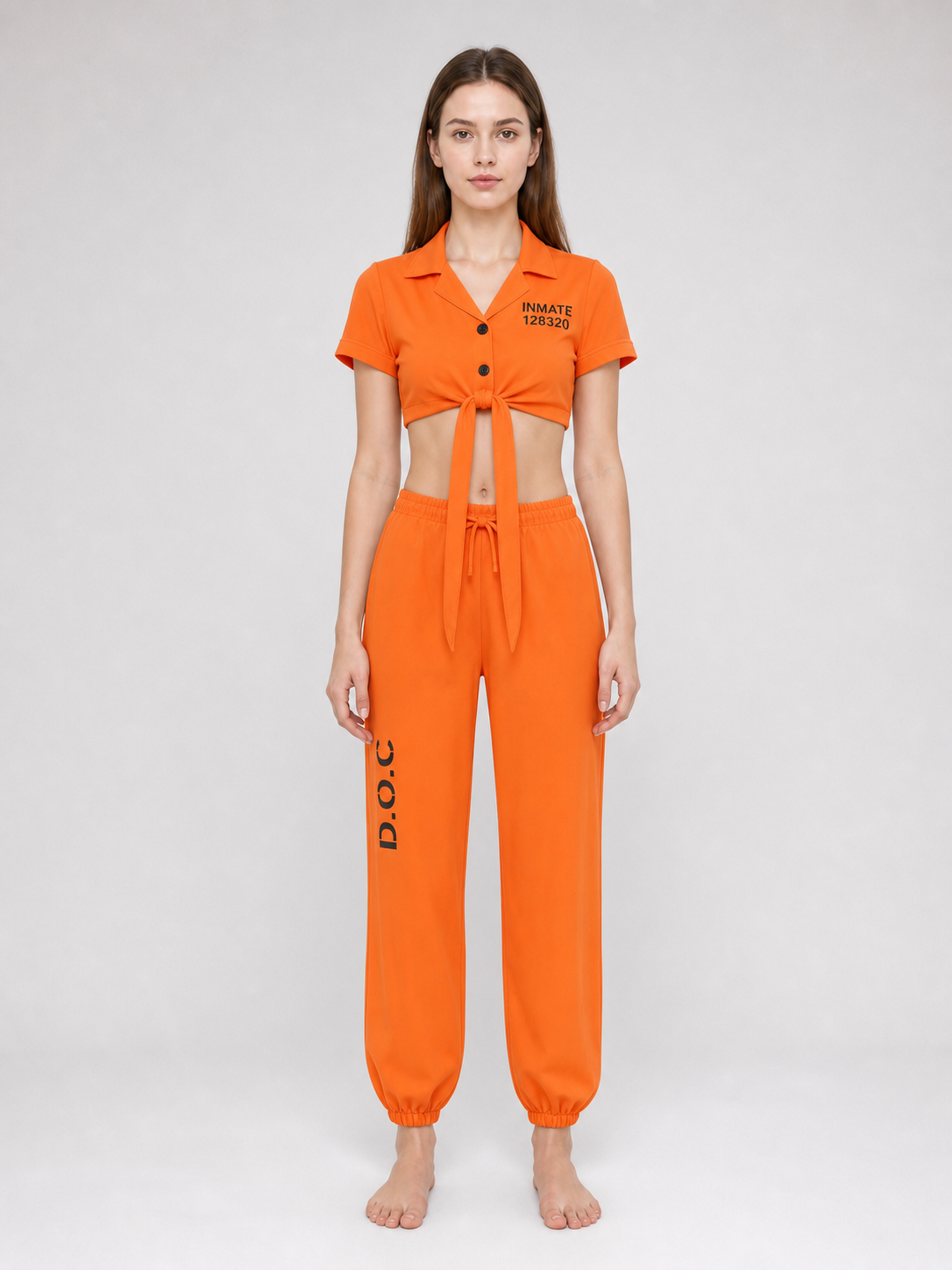Prisoner Cosplay Costume: Top, Pants, Handcuffs