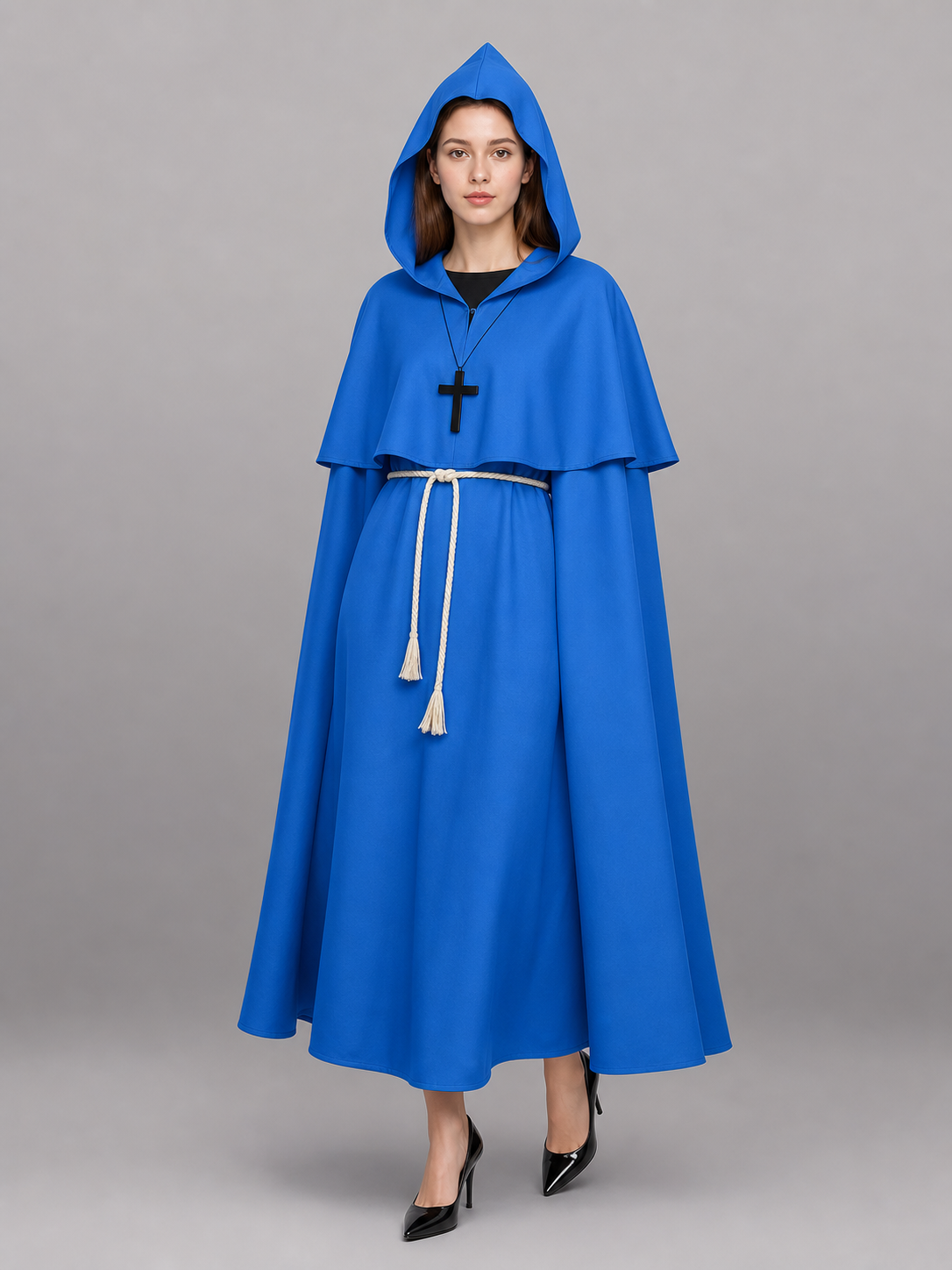 Blue carnival cloak with hood, medieval look