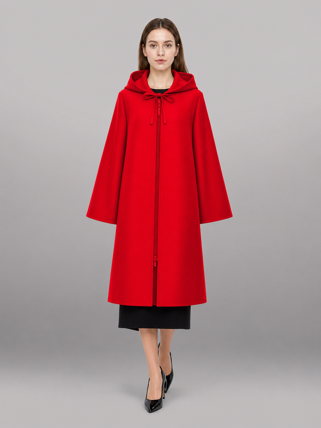Long red hooded carnival cloak