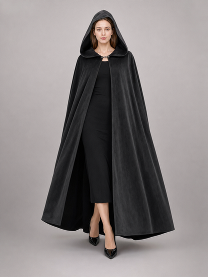 Long black hooded costume cloak