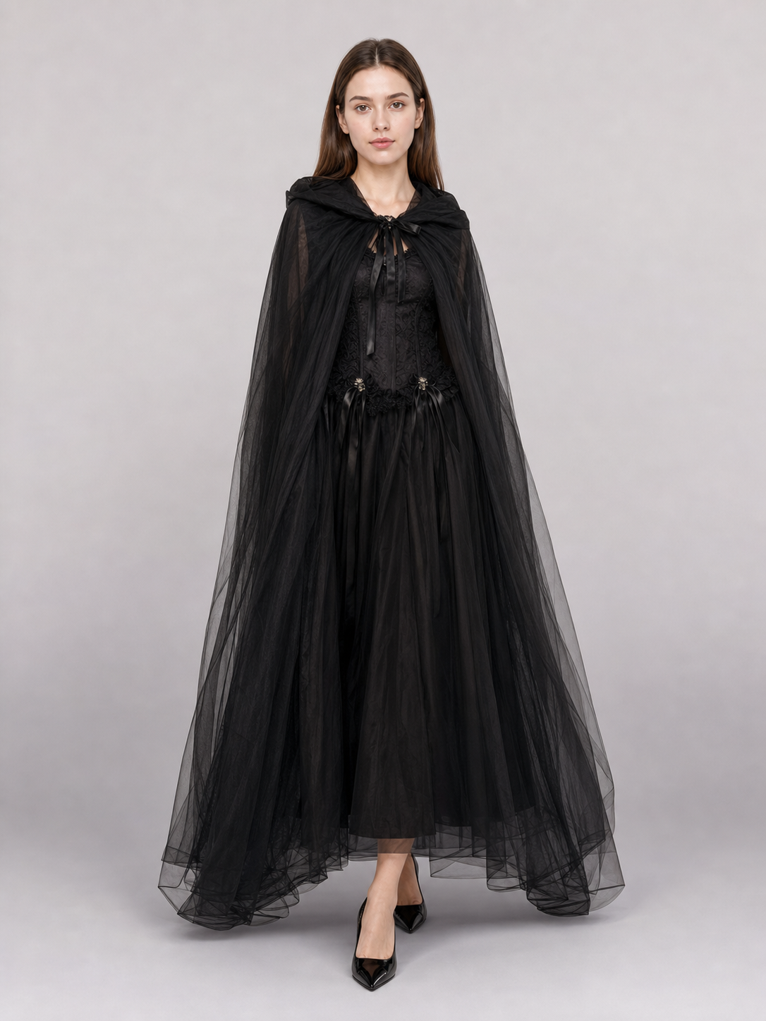 Black hooded carnival cloak for cosplay