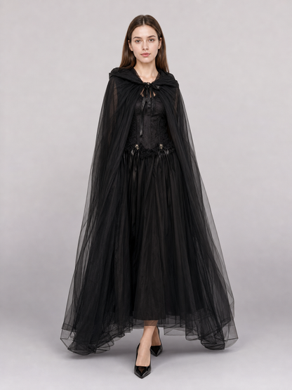 Black hooded carnival cloak for cosplay