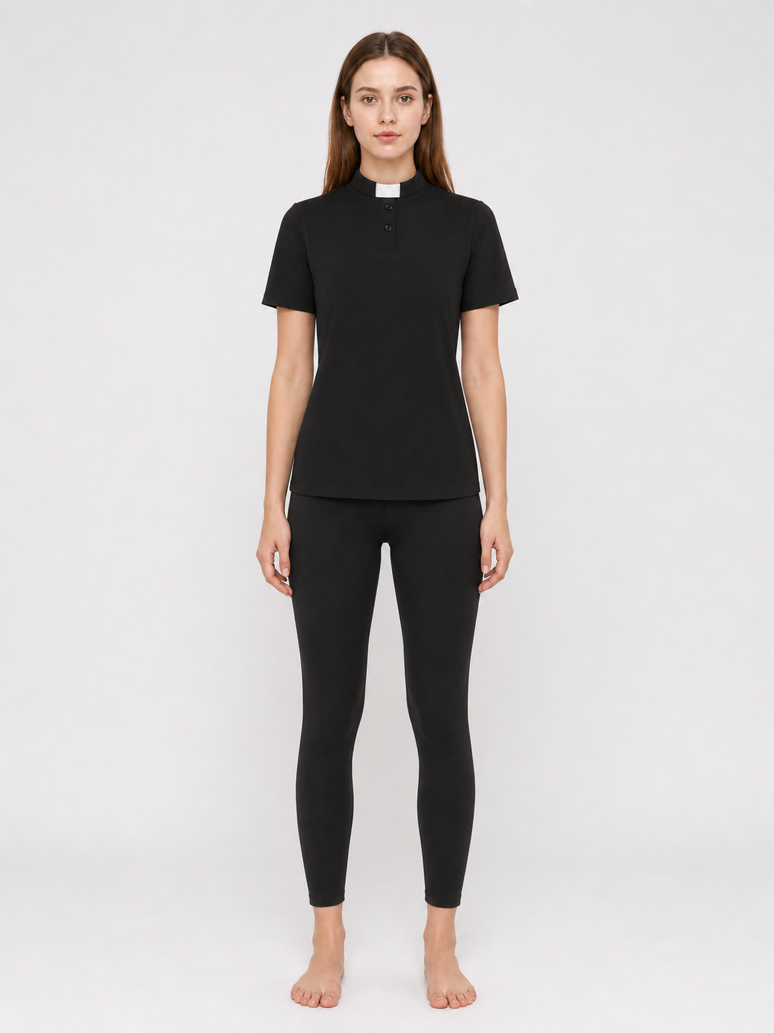 Black Cosplay T-Shirt with Stand-Up Collar