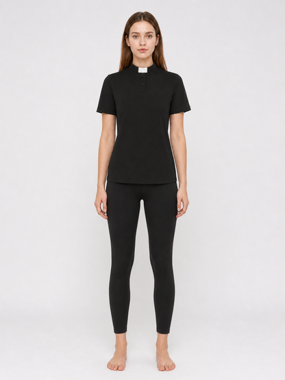 Black Cosplay T-Shirt with Stand-Up Collar