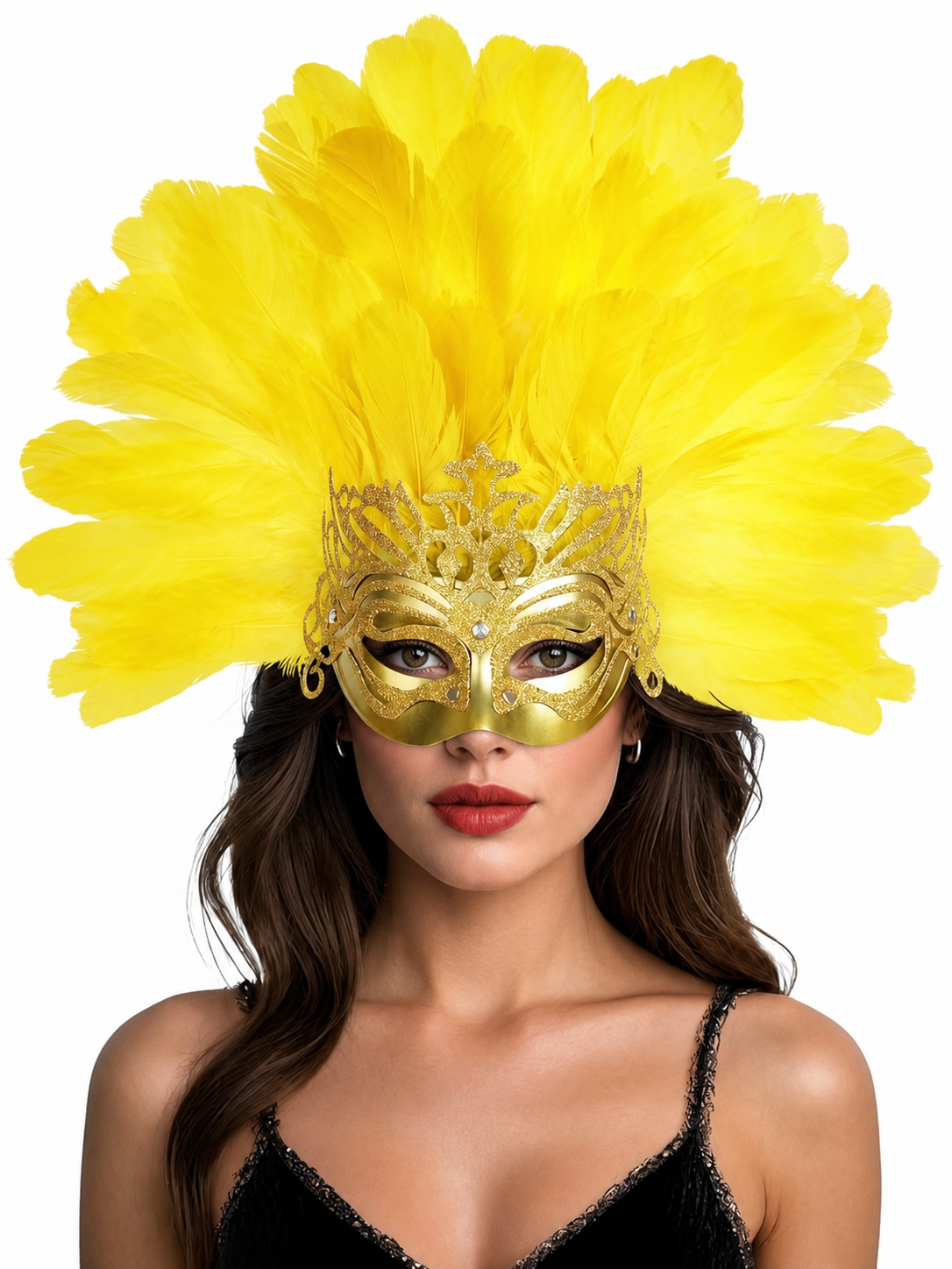 Carnival Headpiece with Feathers and Gold Decoration