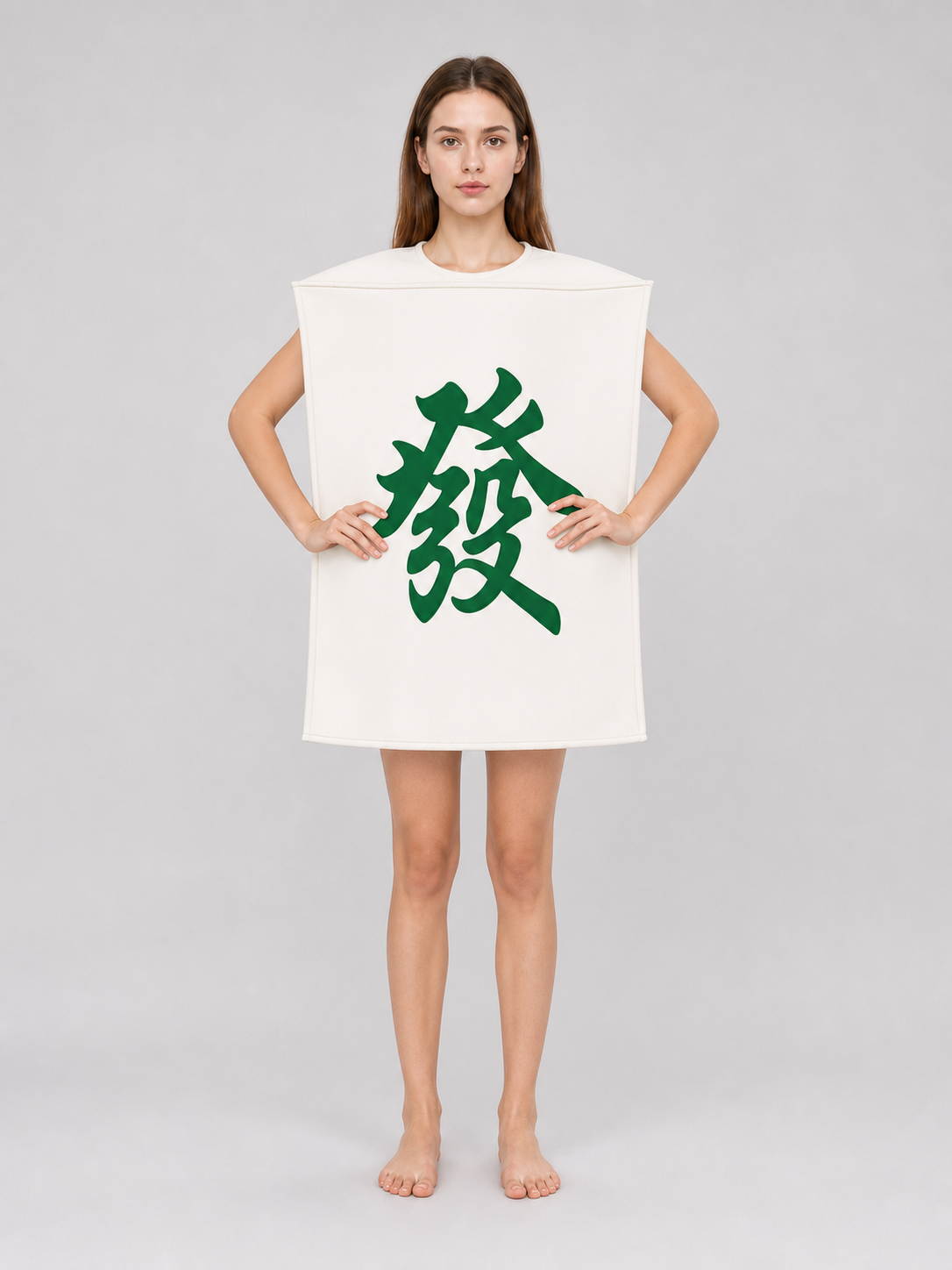Costume Tunic with Chinese Character, White and Green