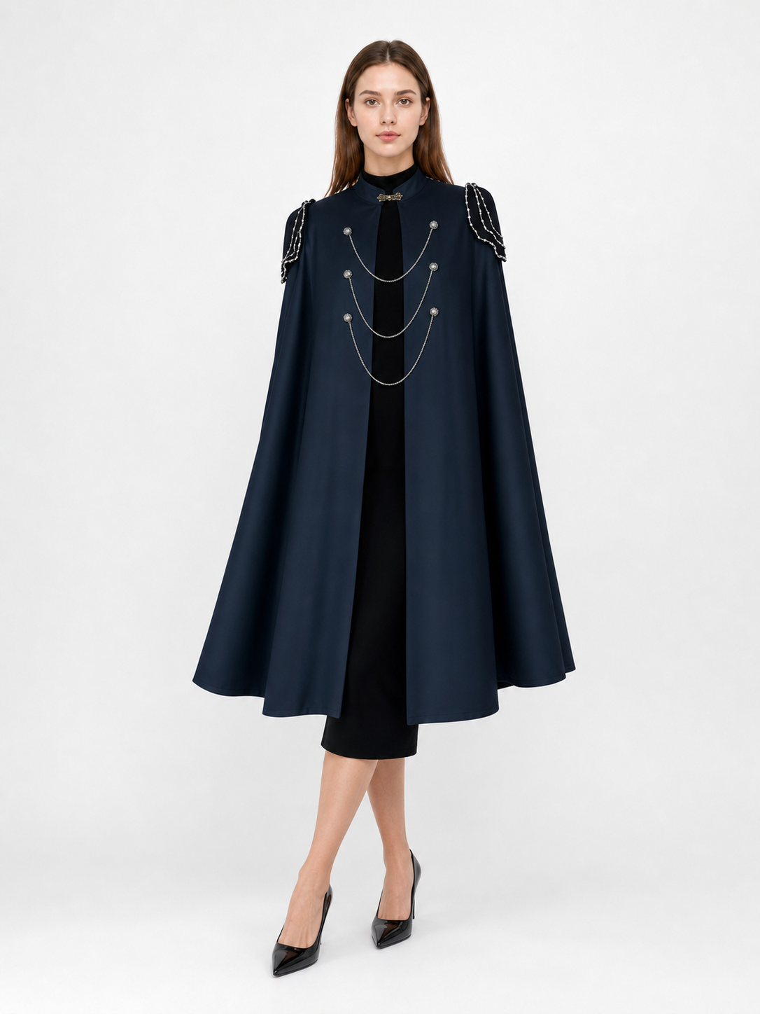 Dark Navy Carnival Cloak with High Collar