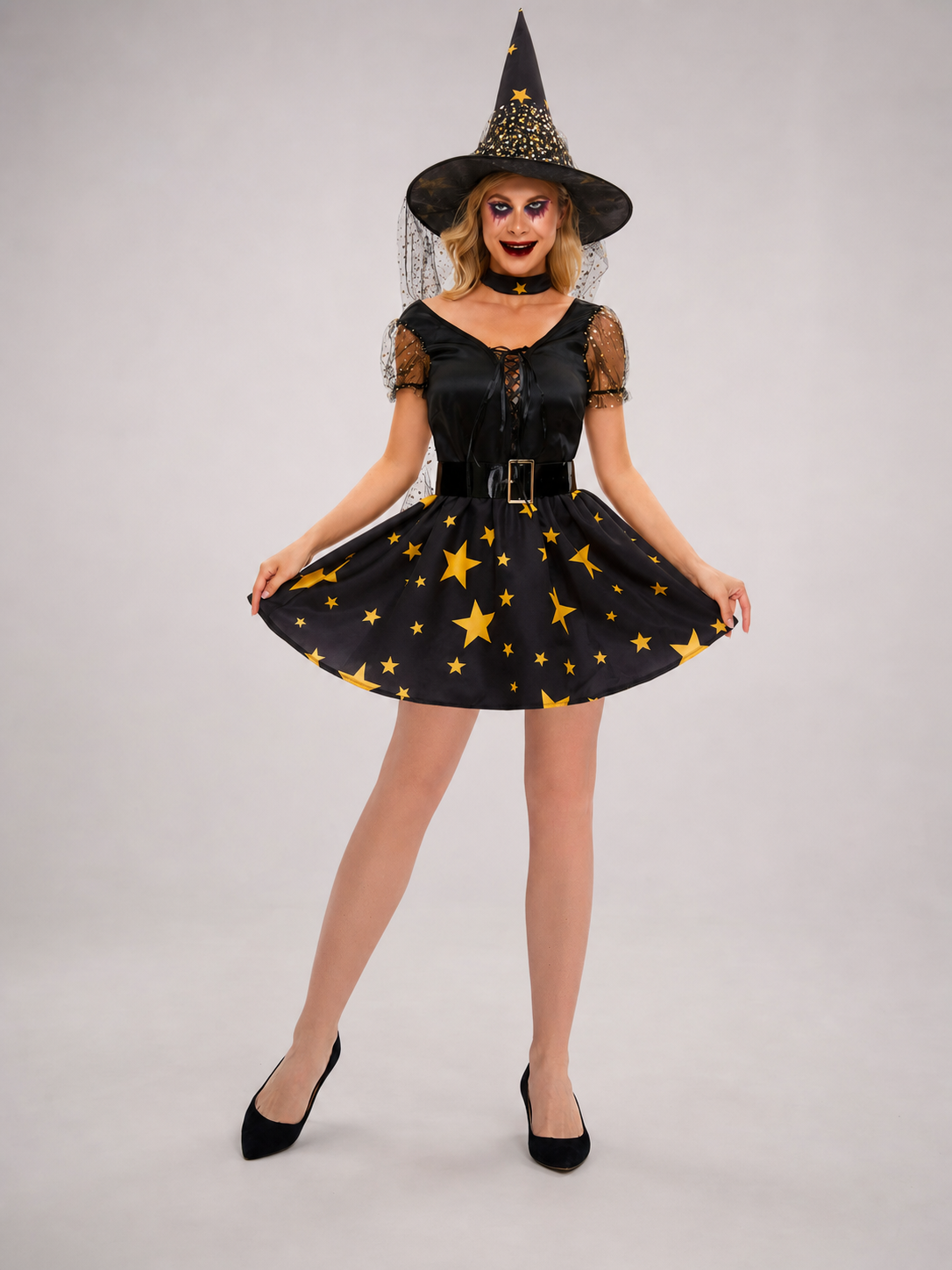 Black Witch Cosplay Dress with Stars