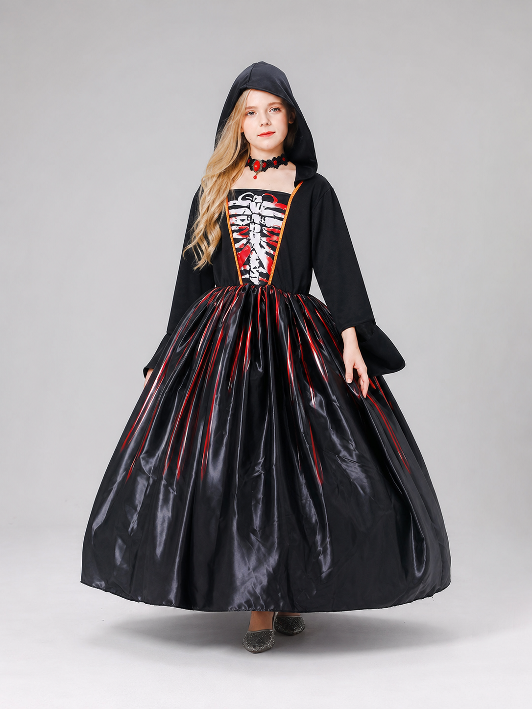 Gothic Hooded Skeleton Costume Dress