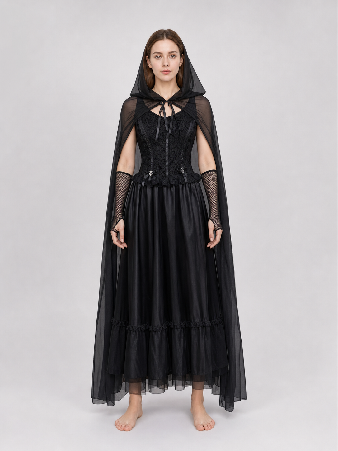 Gothic Dress Costume with Veil and Gloves