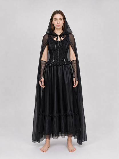 Gothic Dress Costume with Veil and Gloves