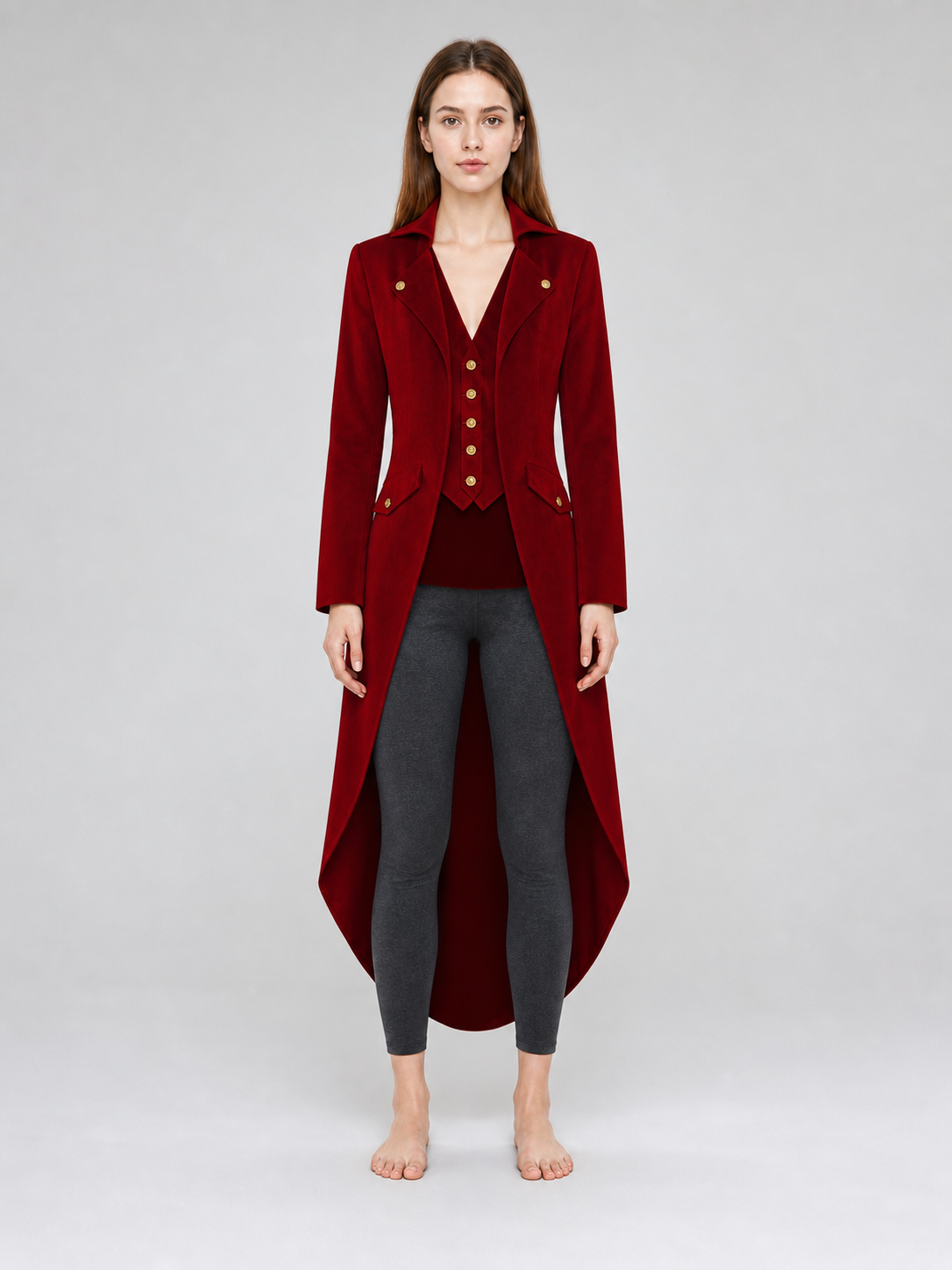 Vintage-Style Burgundy Long Tailcoat