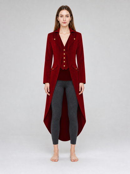 Vintage-Style Burgundy Long Tailcoat