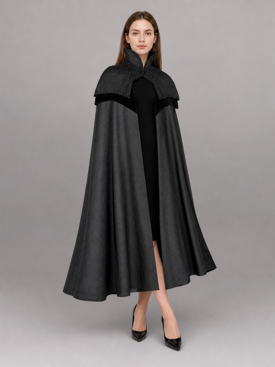 Black Hooded Fantasy Costume Cloak