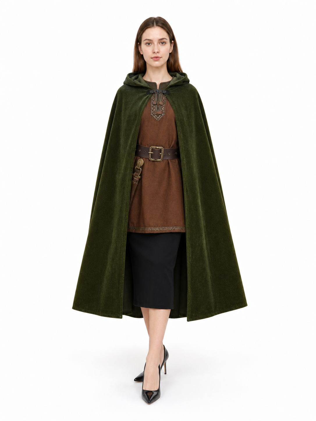 Dark Green Hooded Carnival Cloak