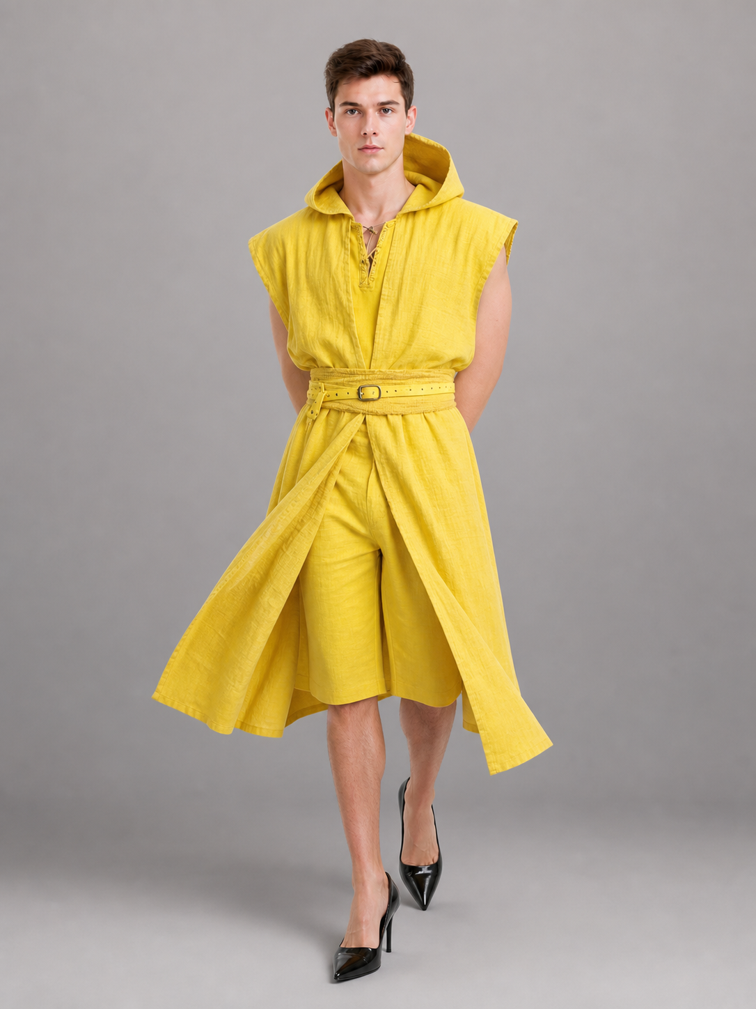 Yellow Carnival Cloak with Hood and Belt