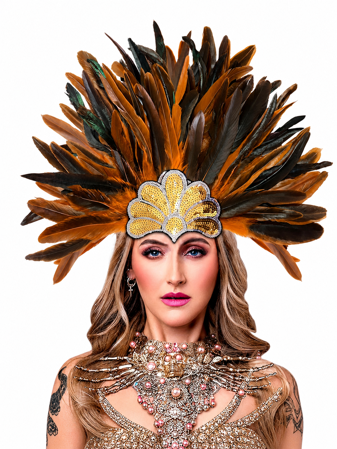 Carnival Headpiece with Orange Feathers