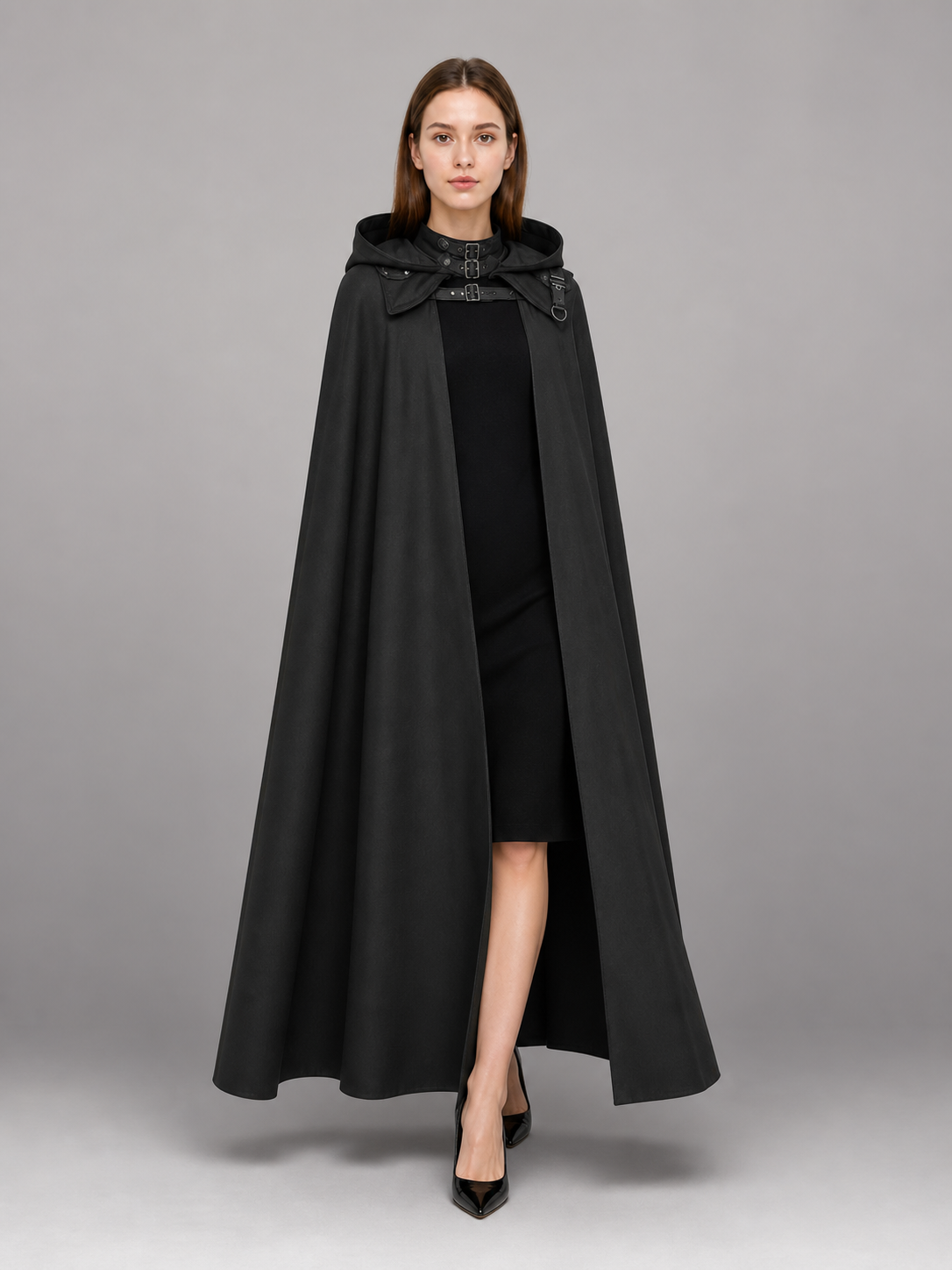 Black Medieval Hooded Costume Cape