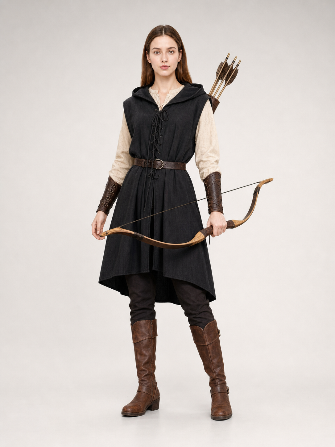 Medieval Cotton-Linen Hooded Tunic