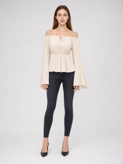 Off-the-Shoulder Blouse with Flared Sleeves