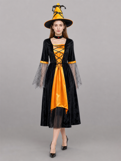 Halloween Witch Costume: Dress, Hat, and Accessory