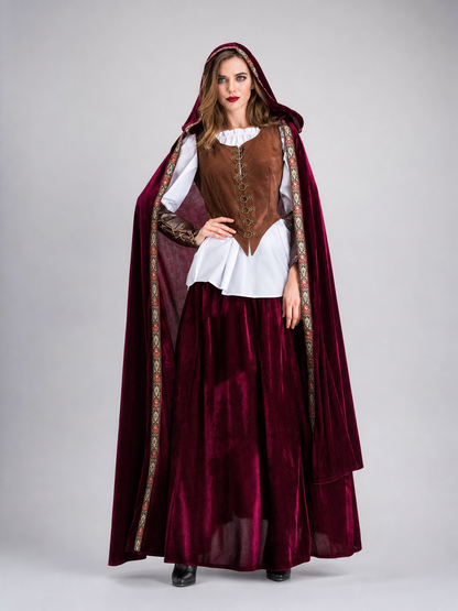 Gothic Vampire Costume with Cape and Long Skirt