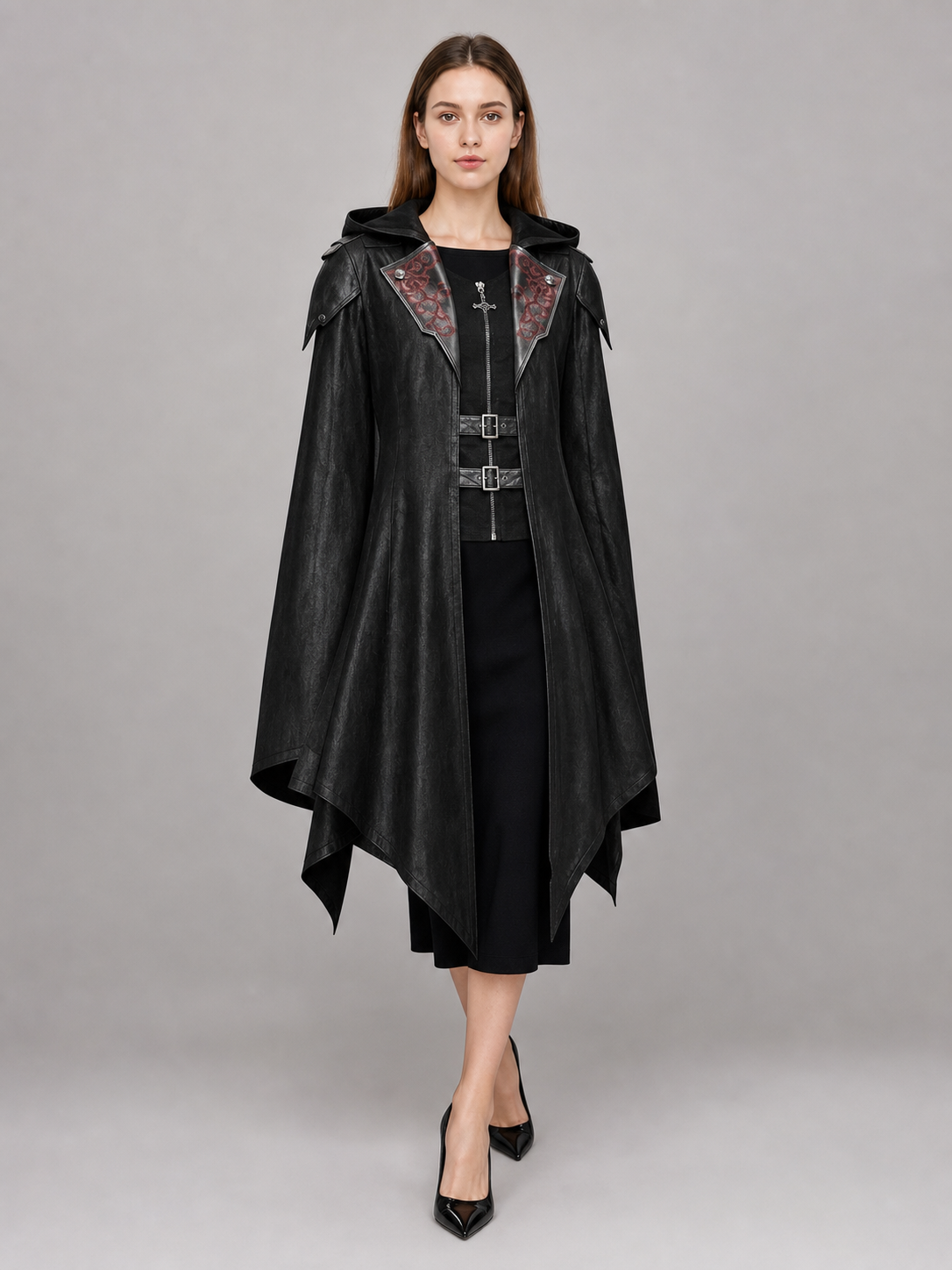 Black gothic carnival cloak with hood
