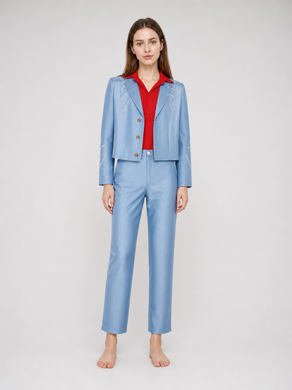 Bruno Three-Piece Suit: Light Blue Blazer, Shirt, and Pants
