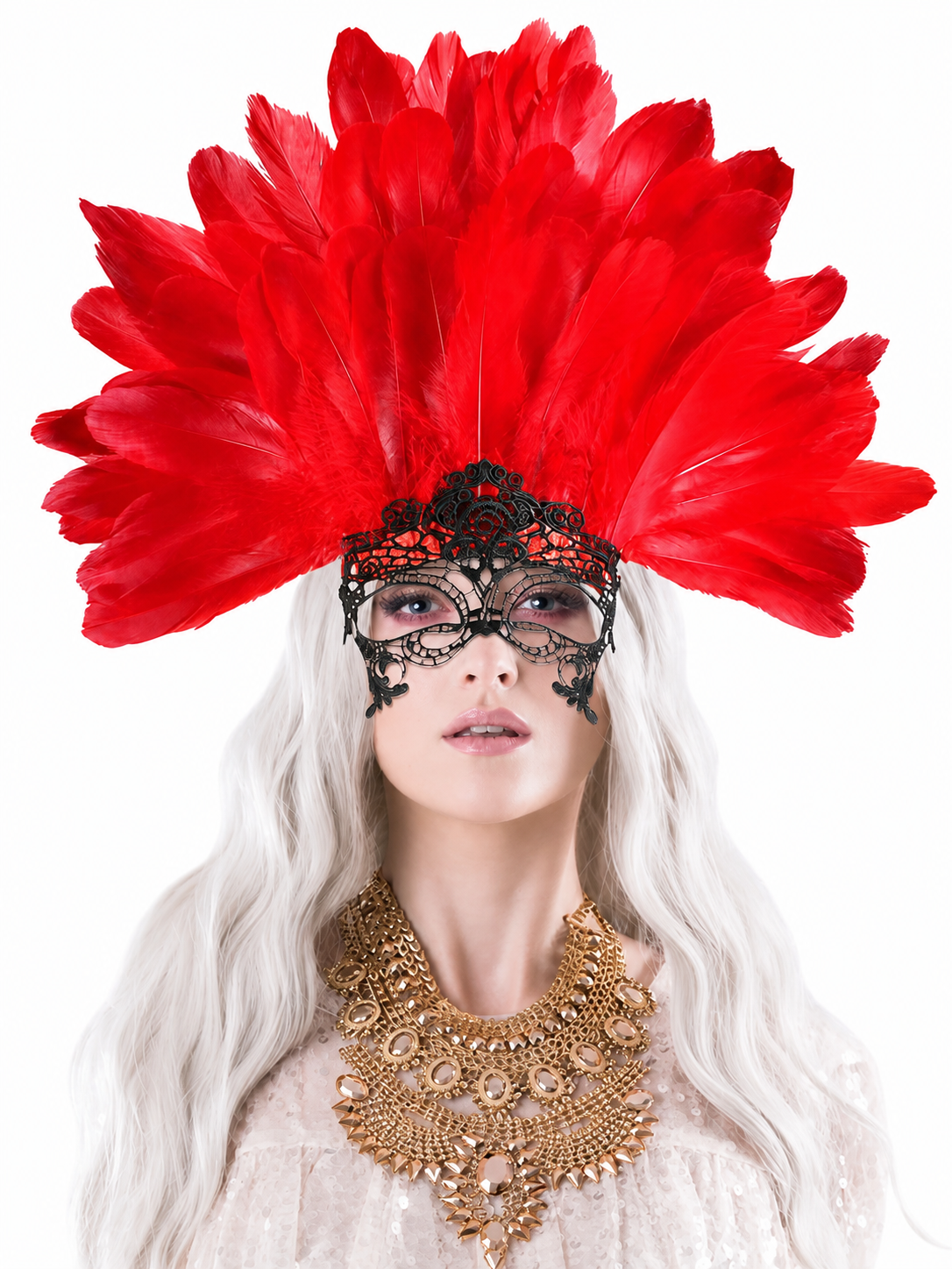 Carnival Headpiece with Red Feathers