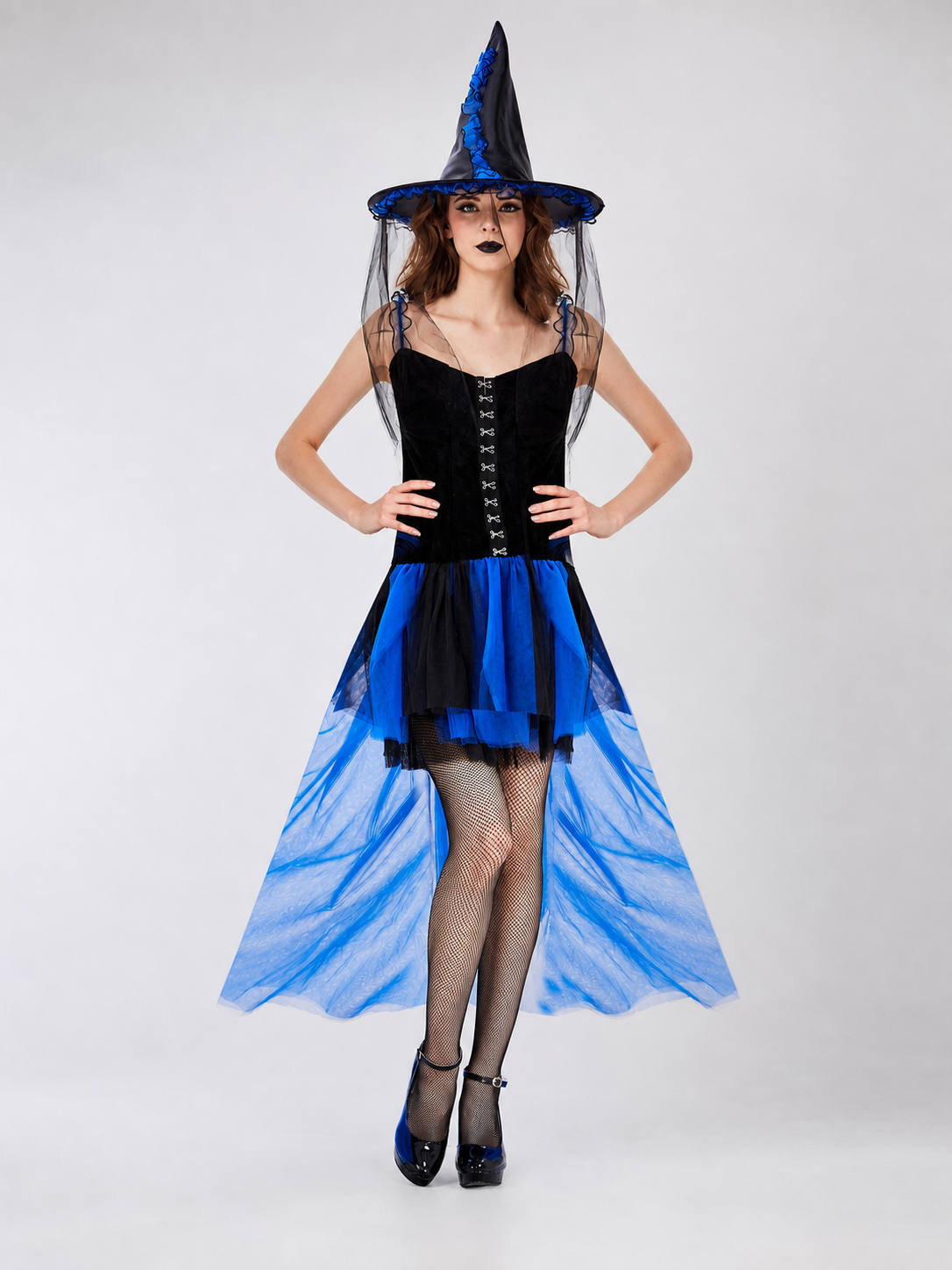 Halloween witch costume with hat and veil