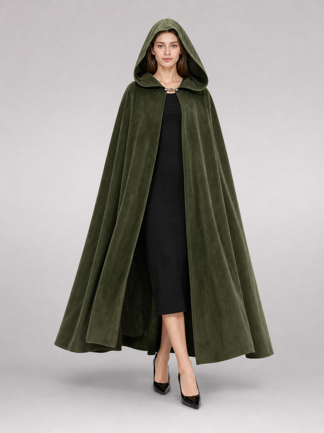 Long Green Hooded Costume Cloak