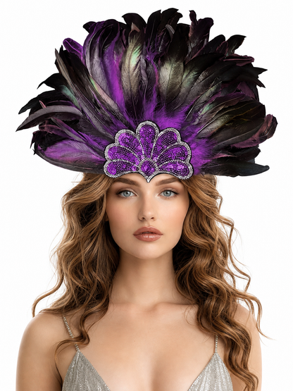 Carnival Headpiece with Purple Feathers