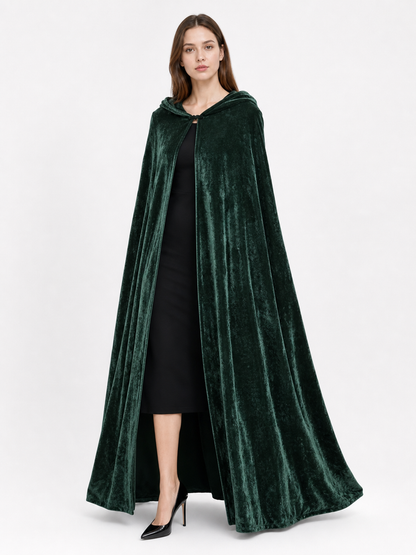 Dark green hooded velvet costume cape product view 45