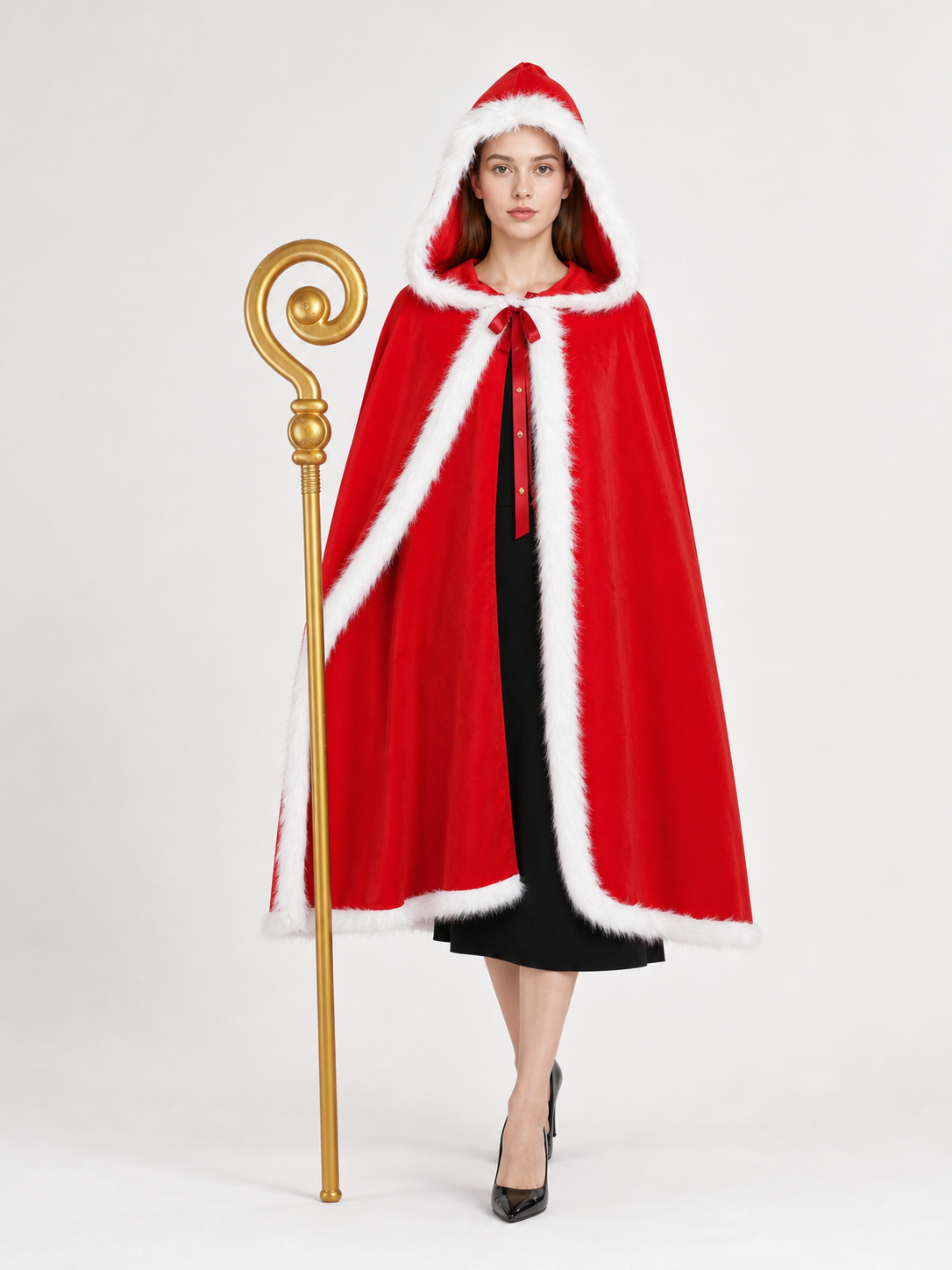 Red Carnival Cloak with Hood, Santa Claus Style